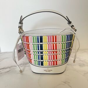 Kate Spade Satchel Pippa Woven Leather Small Bucket Bag (White Multi)